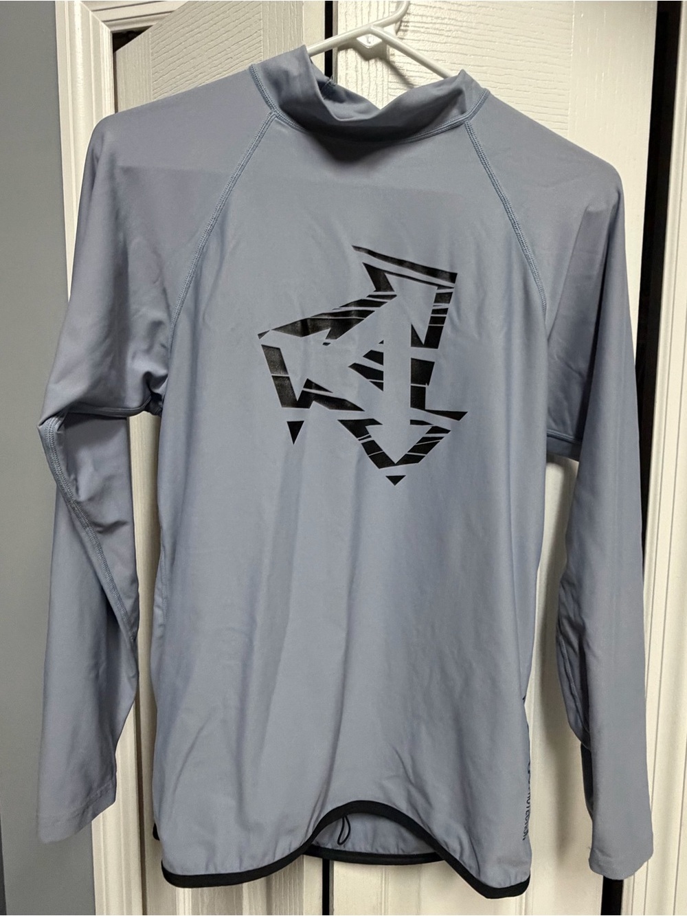 Men's Light Blue Long-Sleeve Swim Rash Guard with Black Graphic